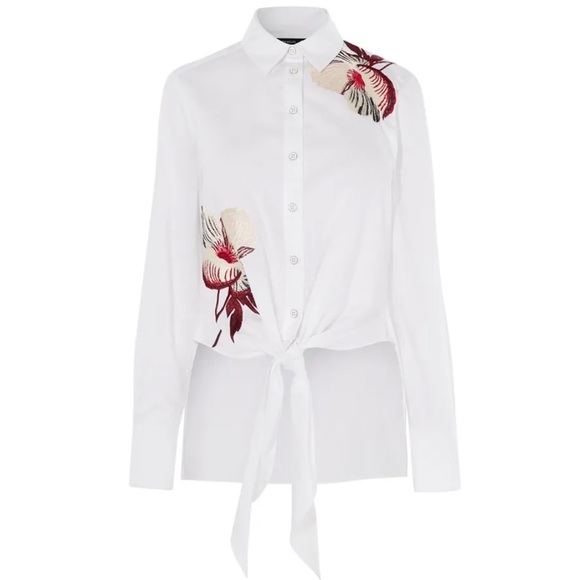 Karen Millen Tops - White Karen Millen Floral Embroidered tie front blouse, size 4
